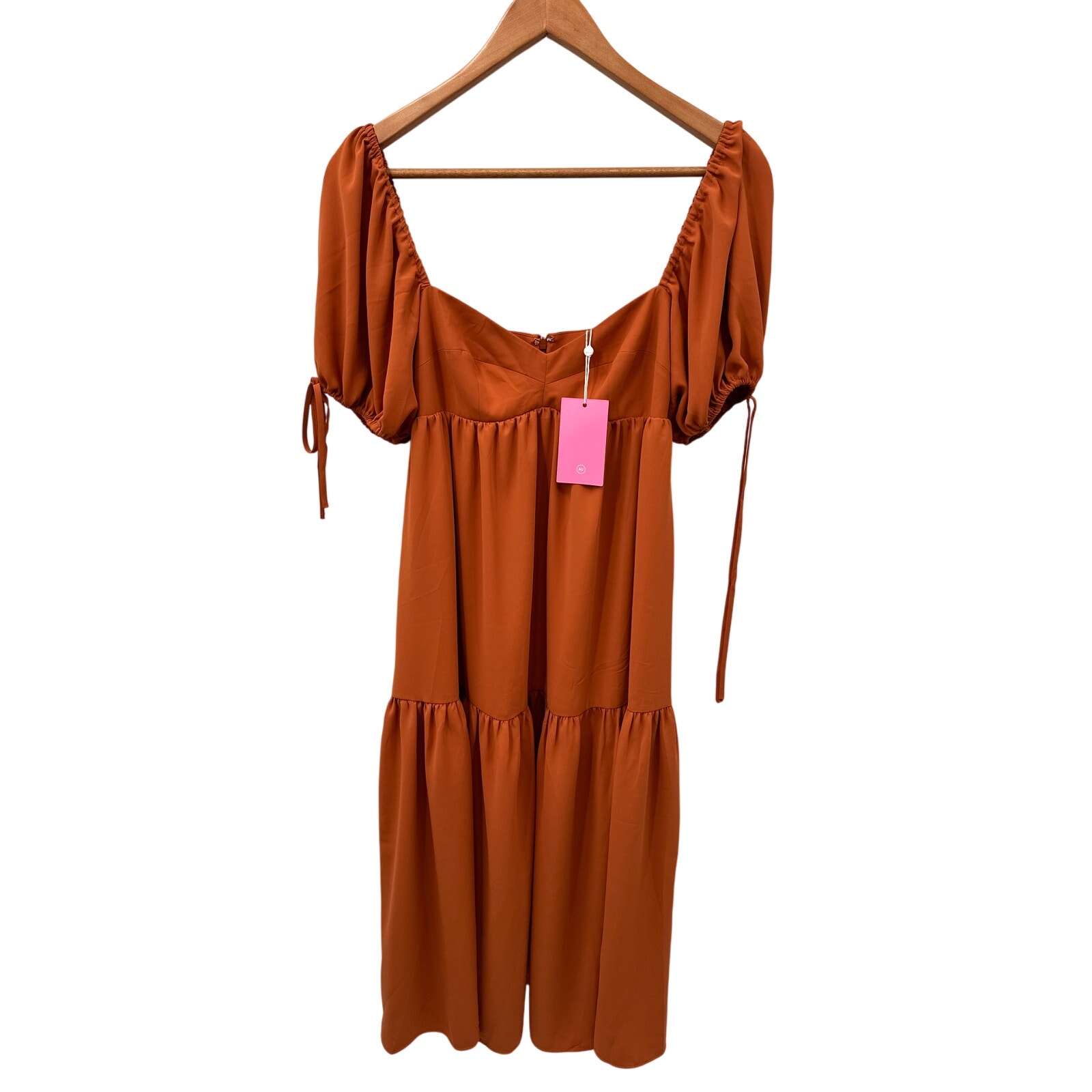 Amanda Uprichard Nwt Evereve Tomasina Puff Sleeve Midi Dress In Orange // Xs